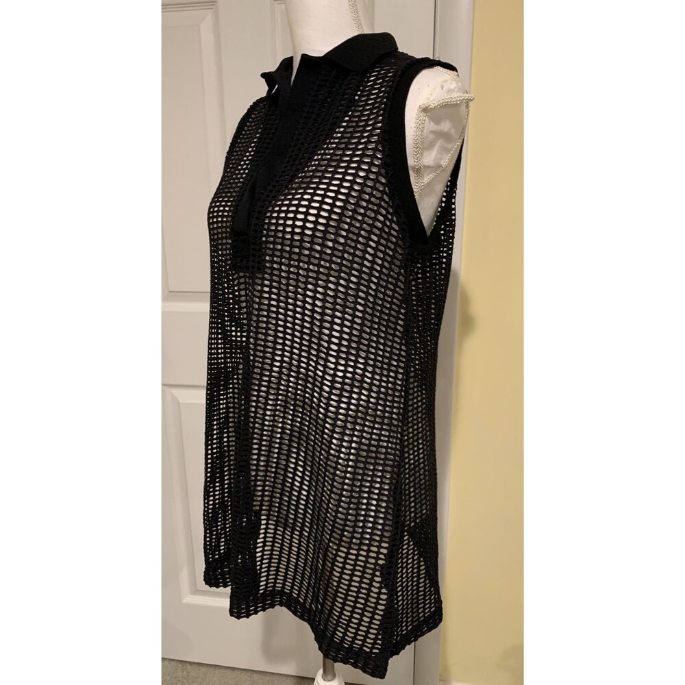 Vintage Dotti Black Mesh Short Shirt Dress Coverup Cotton 70s 80s Women's M